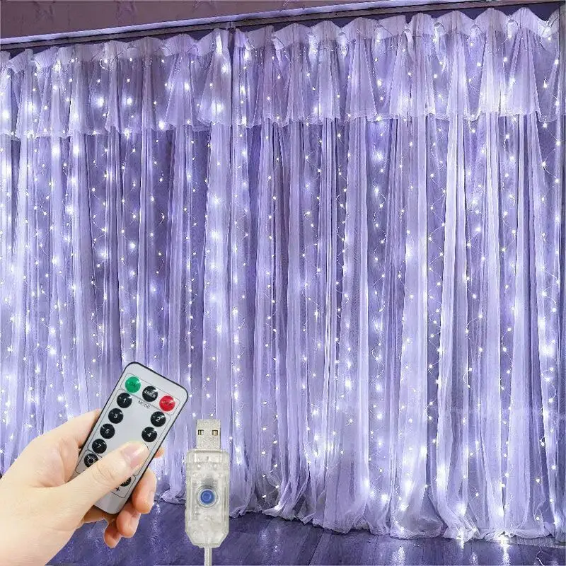 LED Curtain Lights Christmas Decorations for Holiday Home USB Powered with Remote Control Wedding Indoor Bedroom Party Lights