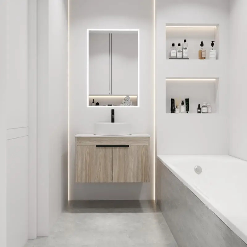 

30" Modern Design Floating Bathroom Vanity Set, Wall-Mounted White Oak with Ceramic Basin, Soft Close Door, KD Packing, 2-Piece