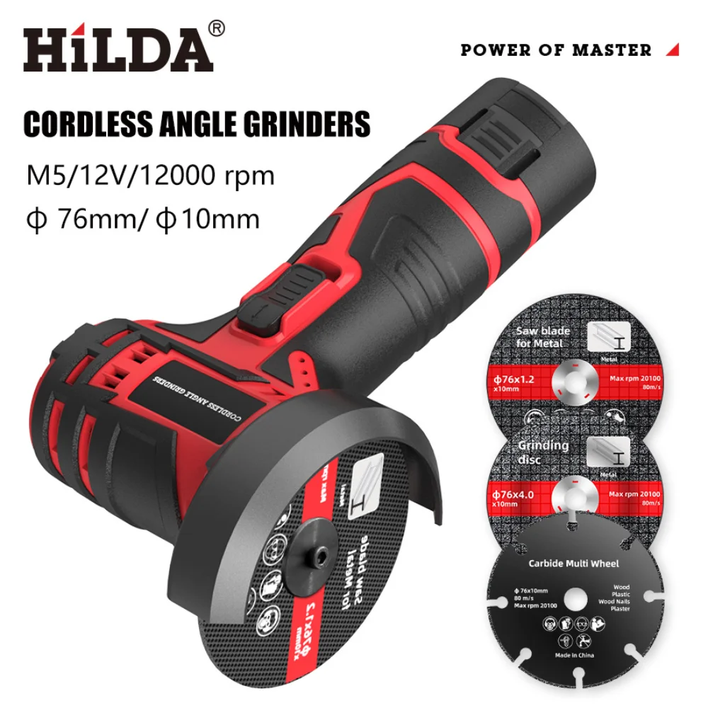 12V Mini Angle Grinder with Rechargeable Lithium Battery Cordless Polishing Machine Diamond Cutting with Accessories Power Tool