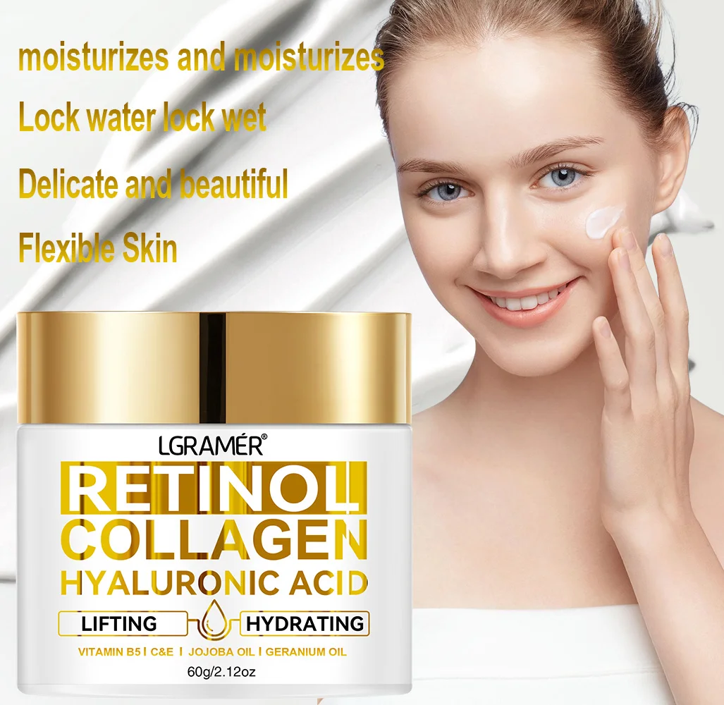 Retinol Collagen Hyaluronic Acid Face Cream Nourishing Moisturizing Smoothing Wrinkles Reducing Age Marks on Skin Facial Care