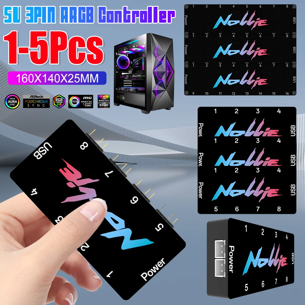 

1-5PC 8/16 Way 5V 3PIN ARGB Splitter Fan HUB Controller SATA Power Support SignalRGB OpenRGB for Motherboard Interface Extension