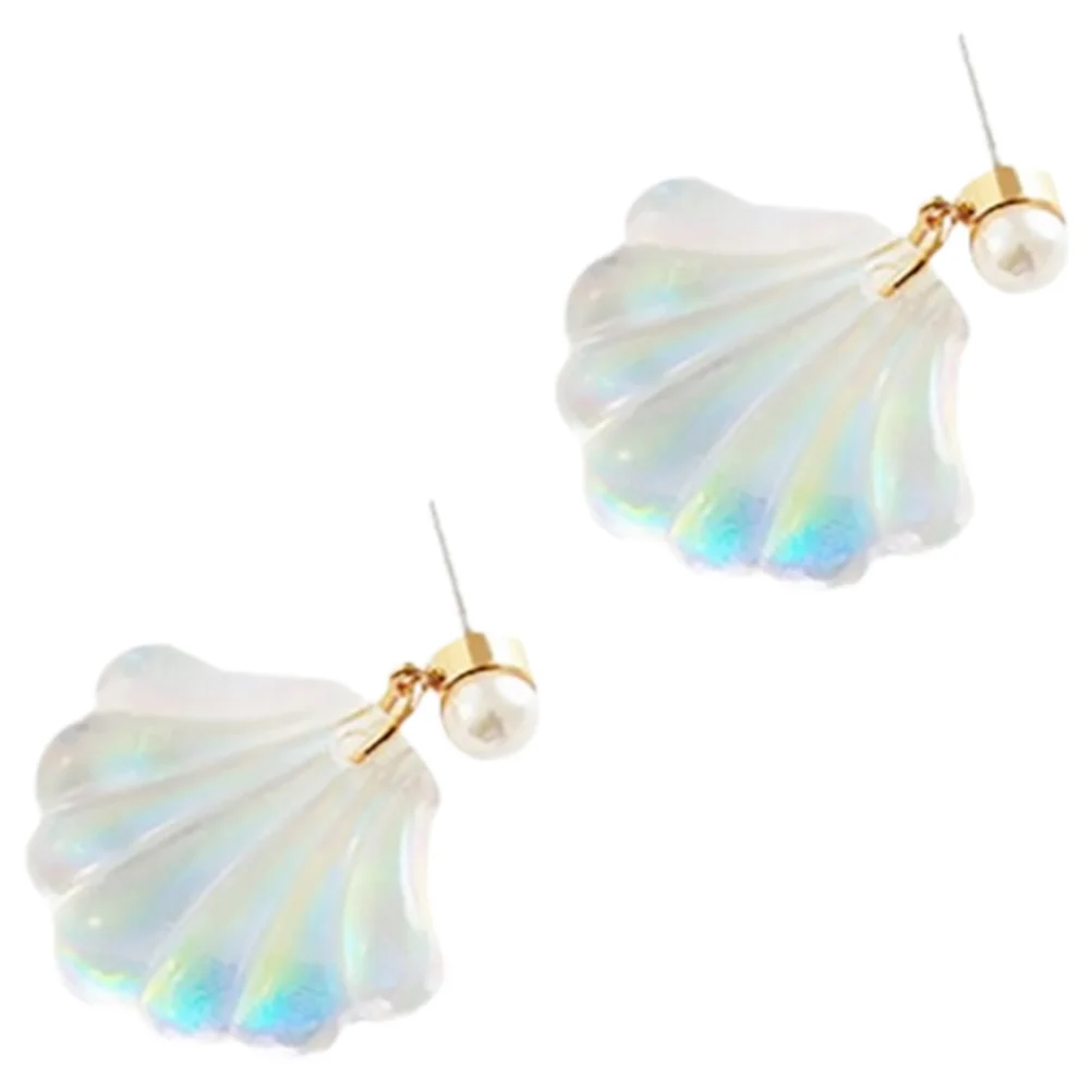 Colorful Shell Stud Earrings Pearl Decor Studs Women Creative Scallop