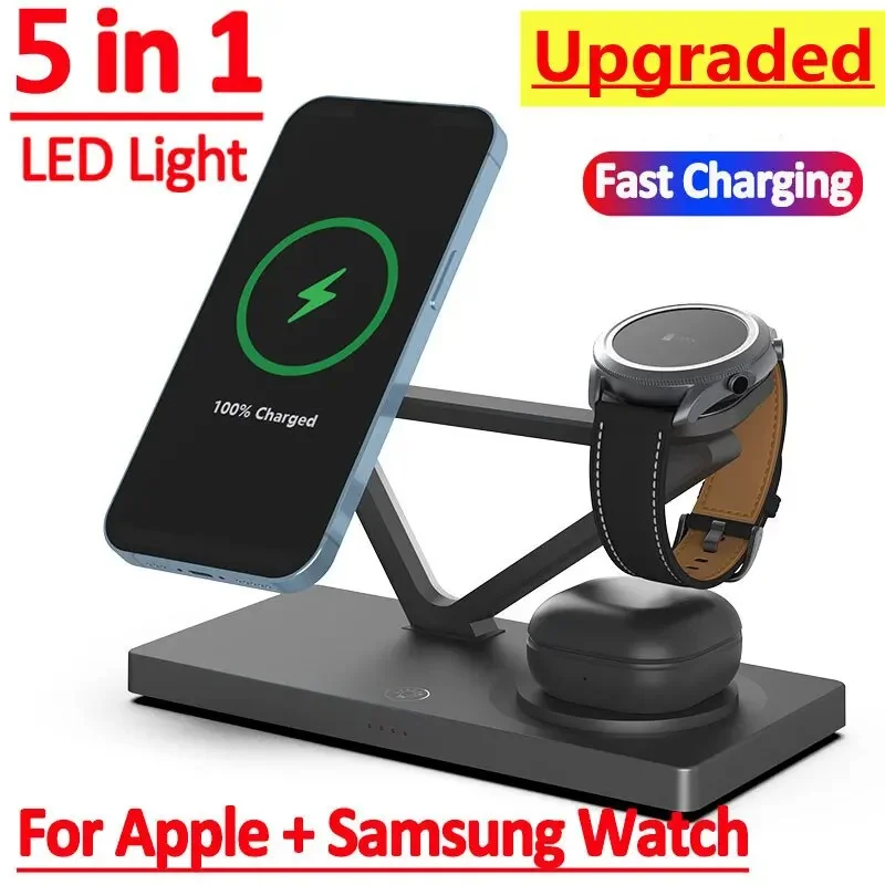 

5 in 1 Wireless Charger Stand Magnetic For iPhone 15 14 13 12 X Samsung Apple Galaxy Watch 15W Fast Charging Dock Station