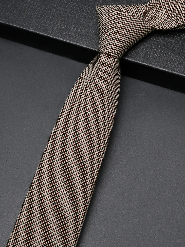 High Quality Brown Checkered Pattern Tie With Retro Style For Men‘s 7cm Wide Formal Attire Banquet Business Shirt Accessories