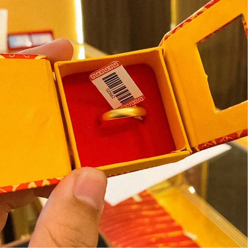 Placcato puro vero oro giallo 18 carati 999 anello 24k incolore apertura da donna regolabile all'interno e all'esterno un colpo di stato con faccia opaca di colore