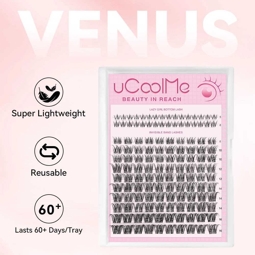 

Ресницы uCoolMe Venus с невидимой лентой, очень мягкие и легкие, широкие кластеры для девочек, дома, сделай сам, натуральное наращивание ресниц
