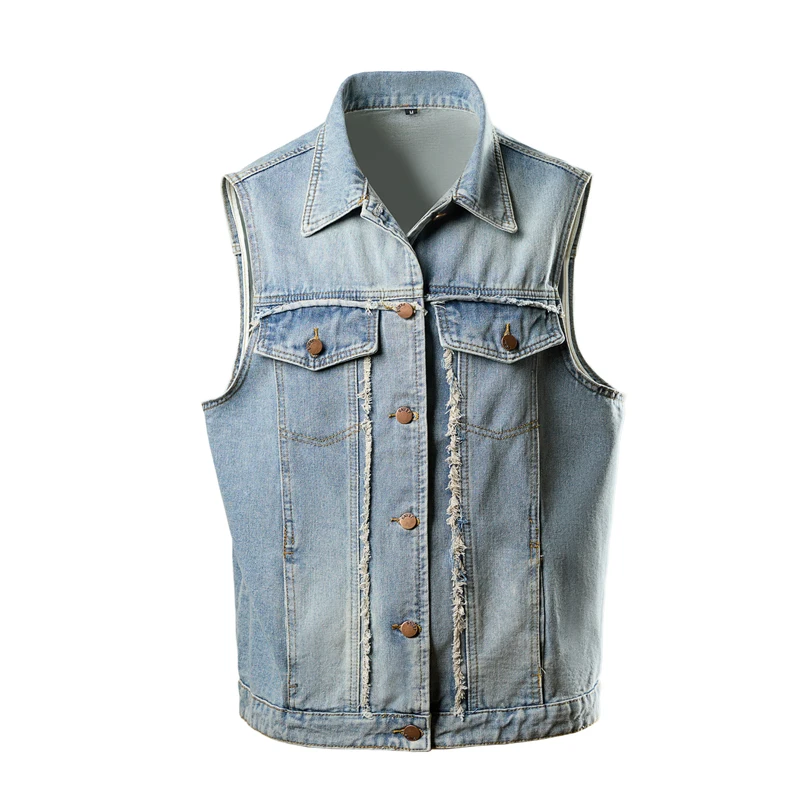 2024 Spring Mens Sleeveless Jeans Jacket Men Blue  Denim Jeans Vest Men Cowboy Denim Vest Mens Jeans Waistco   1530