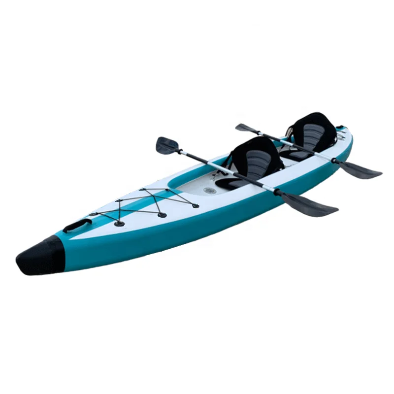 Dropstitch-Kayak inflable de doble cámara para 2 personas, canoa de aire tándem, Kayak, madera, goma, remo, 3M, 4M