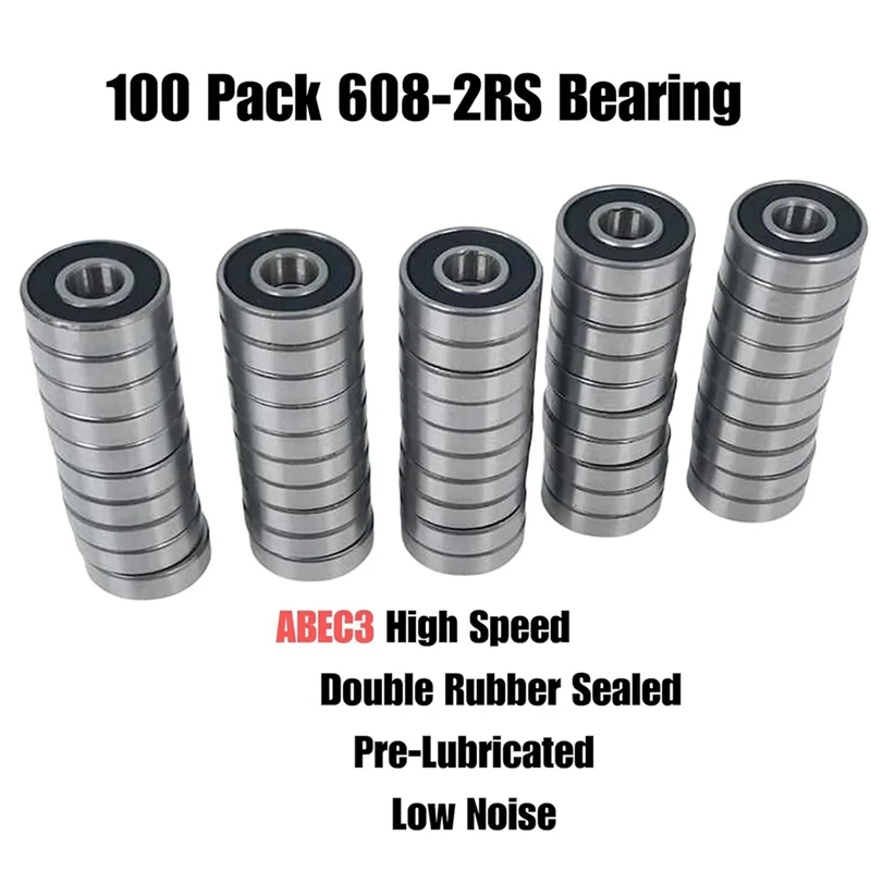 AEE8-100 Confezione 608 Cuscinetti 2RS, Cuscinetti per skateboard a rulli con gruppo guarnizione a grasso per cuscinetti a sfera RS 8X22x7mm