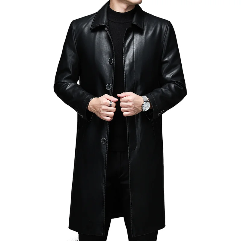 Genuine Leather Man Jackets Autumn Winter Men Clothes Fashion Casual Long Jacket Warm Plush Windbreaker куртка мужская