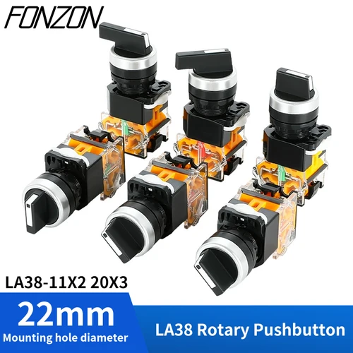 Imagen 1 del producto 22mm LA38-11X2 20X3 interruptor Selector 1NO1NC/2NO/2NC 2/3 interruptores giratorios de engranaje interruptor de perilla autobloqueo/enganche momentáneo de reinicio automático