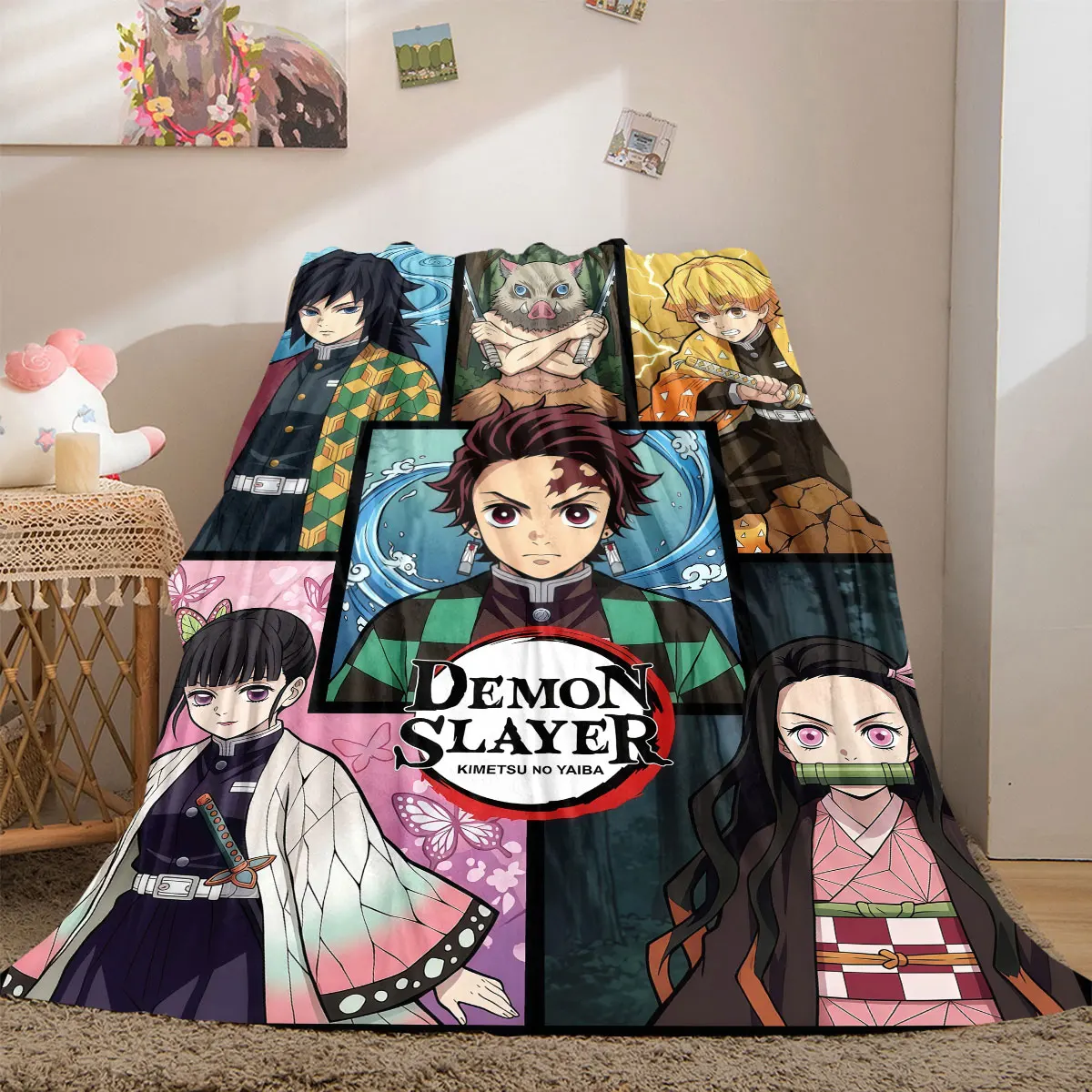 Demon Slayer Comfy 2D Cartoon Flannel Blanket, Printed Style for Couch, Warm Home Decor Travel Throw Mat_LIAN