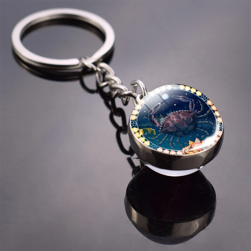 12 Constellation Crystal Ball Key Chain Signs of Zodiac Glass Key Ring Cancer Metal Keychain Pendant Astrology Jewelry Birthday
