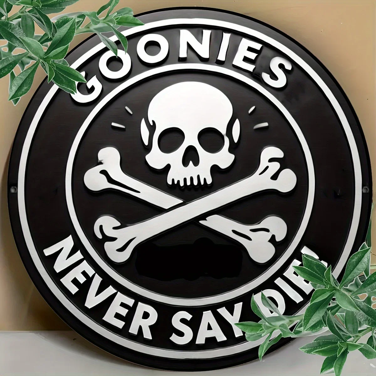 Goonies Never Say Die Aluminum Sign,- Vintage-Inspired Wall Art for Room, Bar, Cafe, and Garage Decor