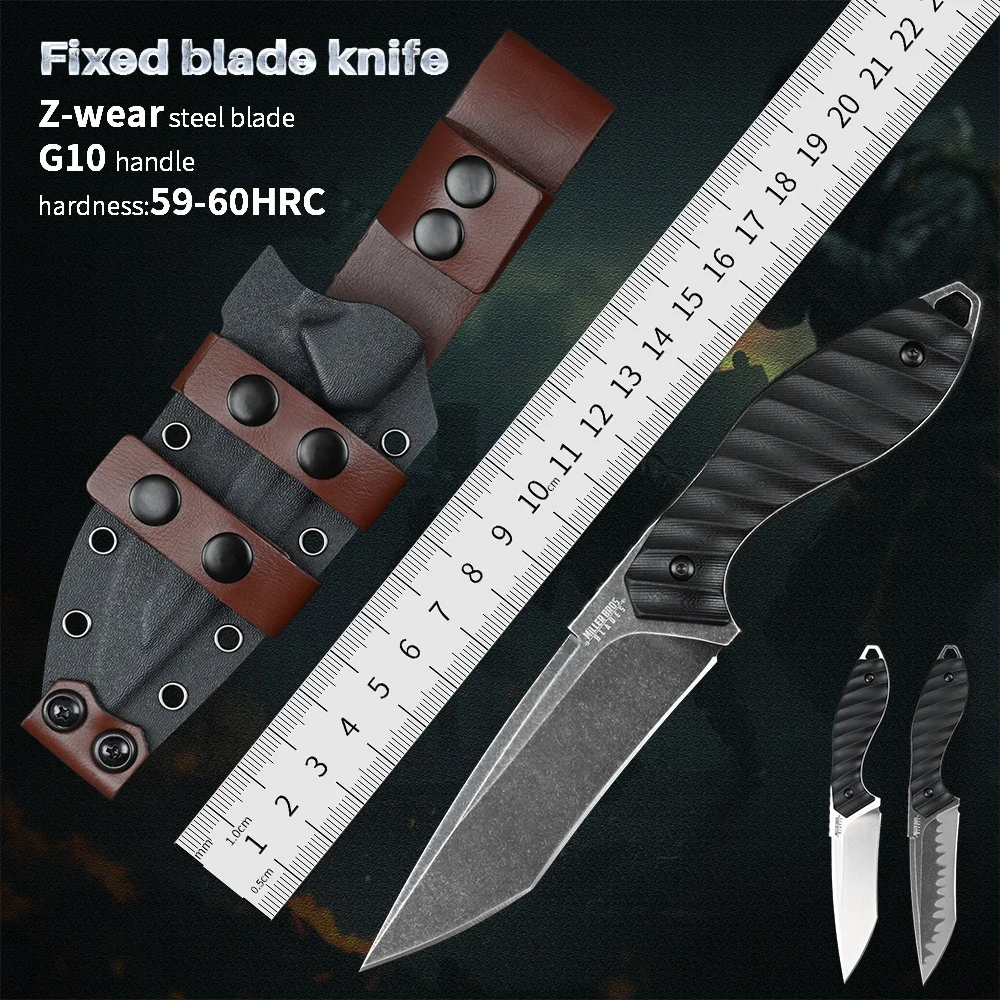 Z-wear Steel Outdoor Hunting Camping Knives Survival Tactical EDC Tool Self Defense Fixed Blade Knife G10