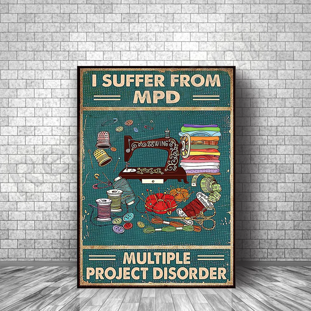 I Have MPD Multi-Project Obstacle Poster, Sewing Fabric Lover Poster Wall Art Print, Cat Sewing Poster Sewing Grandma Gift