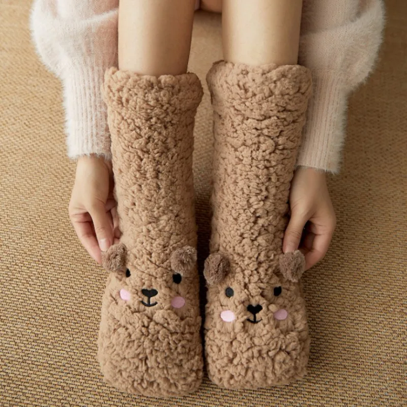 Autumn And Winter Floor Socks Velvet Thickening Warm Coral Velvet Animal Graphic Socks Japanese-style Home Footwear Non-slip