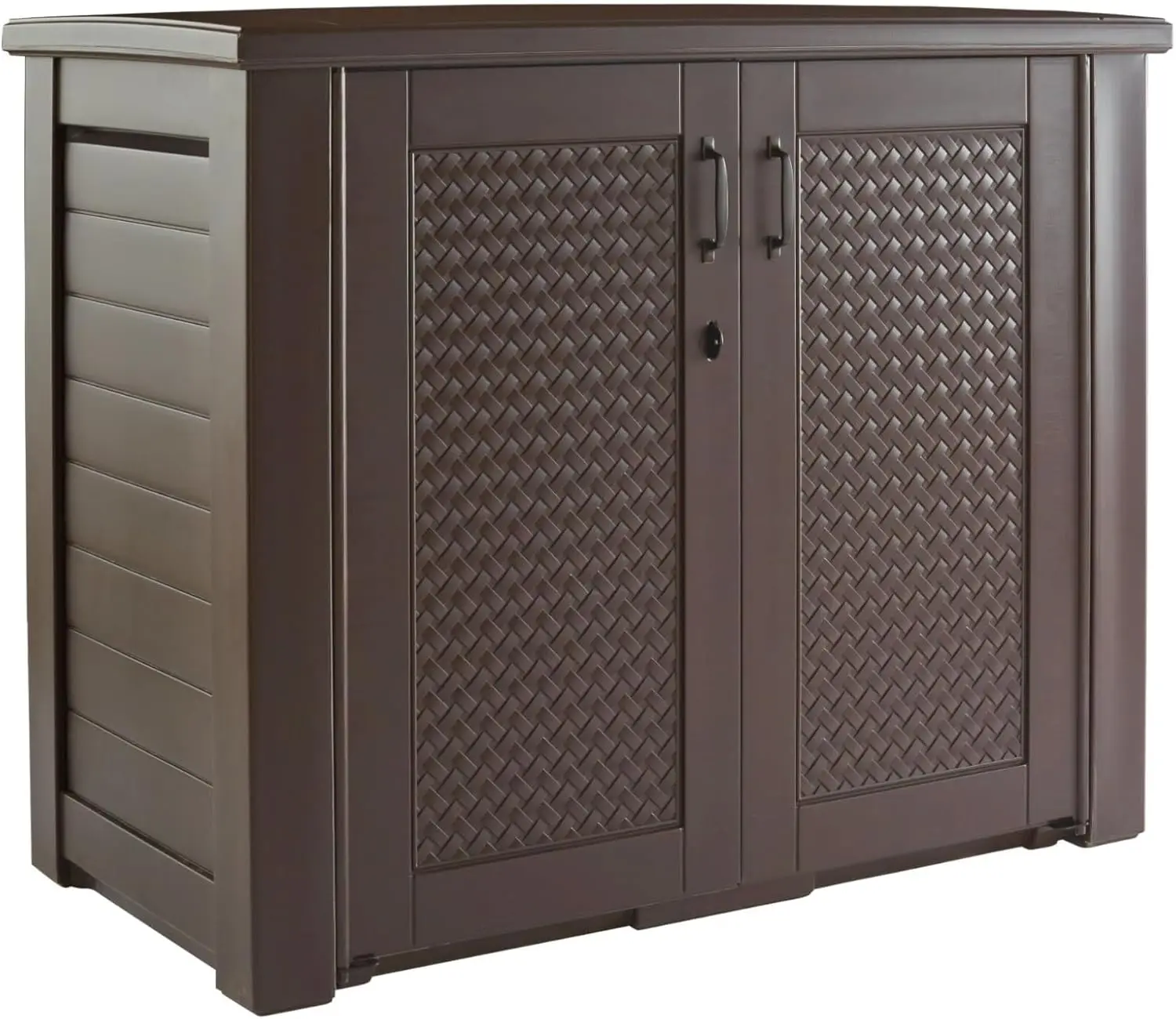 Indoor Outdoor Storage Cabinet 123 Gallon, Large Resin Deck Box Organizer Container, Heavy Duty Weather Resistant Backyard Garden Patio Cushion Bench Cabinet, Brown