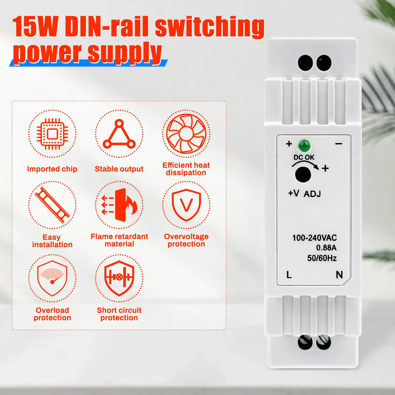 

DR-15-12 Industrial DIN Rail Power Supply DC 12V 1.25A 15W Single Output Switching Power Supply Switching Power Supply Contactor