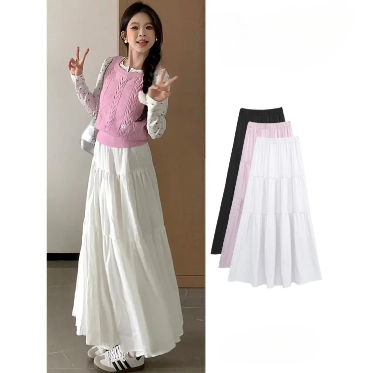 

White Cake Skirt, Half Body Skirt, Women's Summer New High Waist Slimming Long Skirt, Small Stature with A Sense of Drape