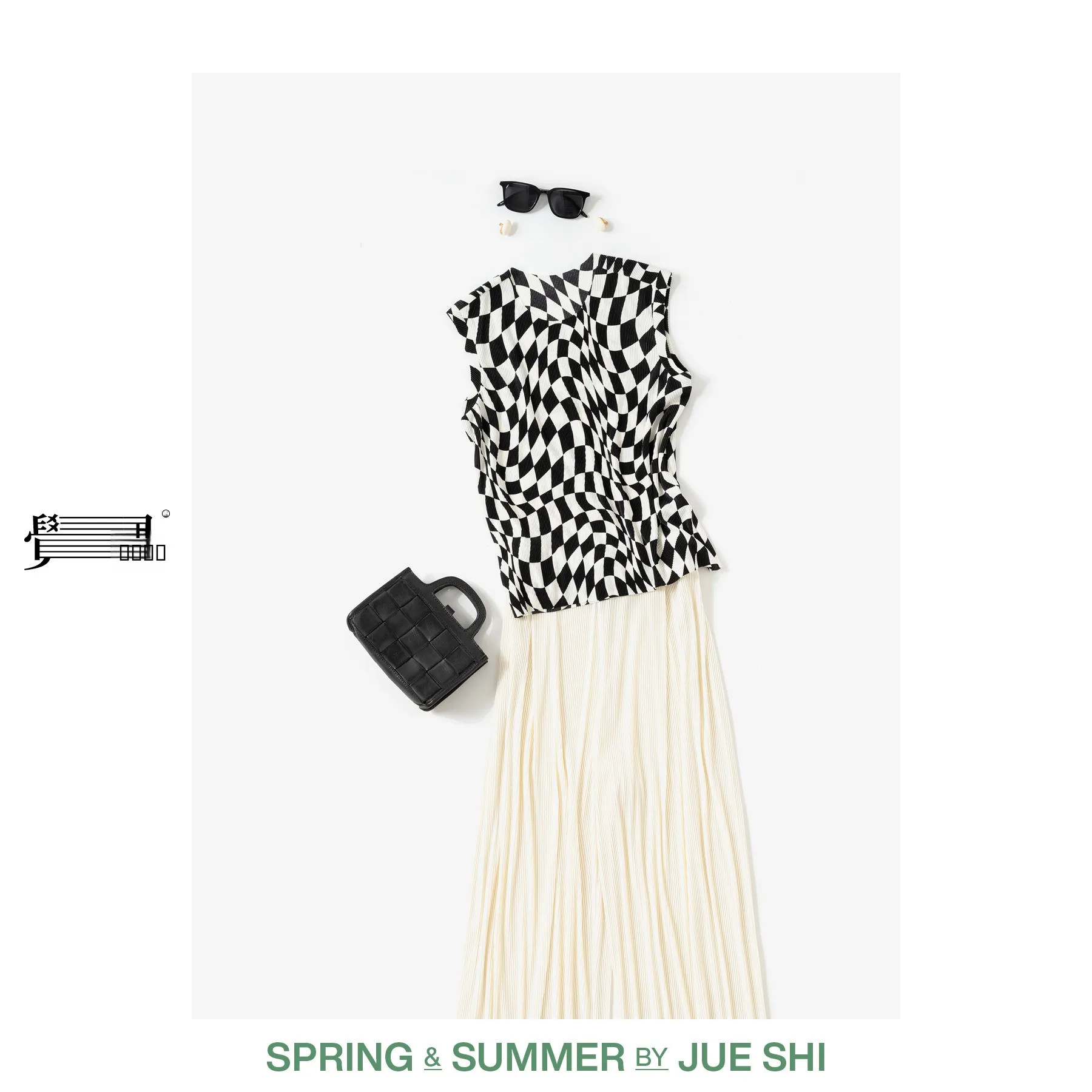 

Jue i Original Design mat Bla White Diamond Patterned Svel Vest Women's Loose Fit Polyester Fiber Summer Top