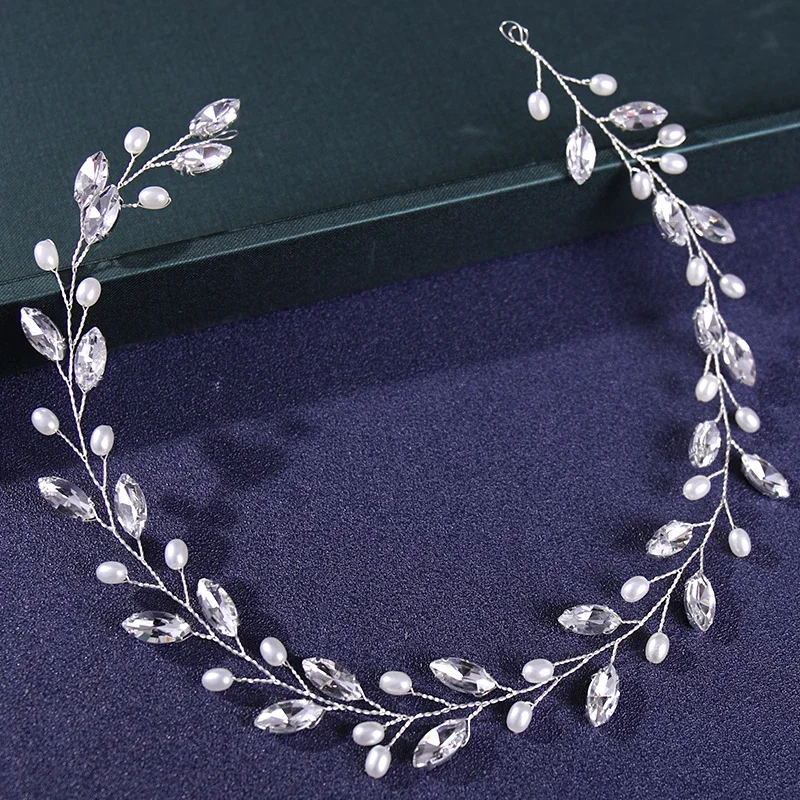Silver Color Rhinestone Crystal Headband Tiara Pearl Hairband For Women Party Bridal Wedding Hair Jewelry Accessories band Gift image 5