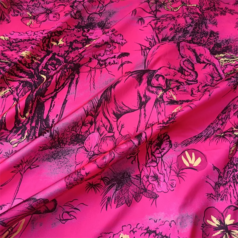 European designer new satin polyester digital printed fabric jungle style highly customized printed fabric for dresses