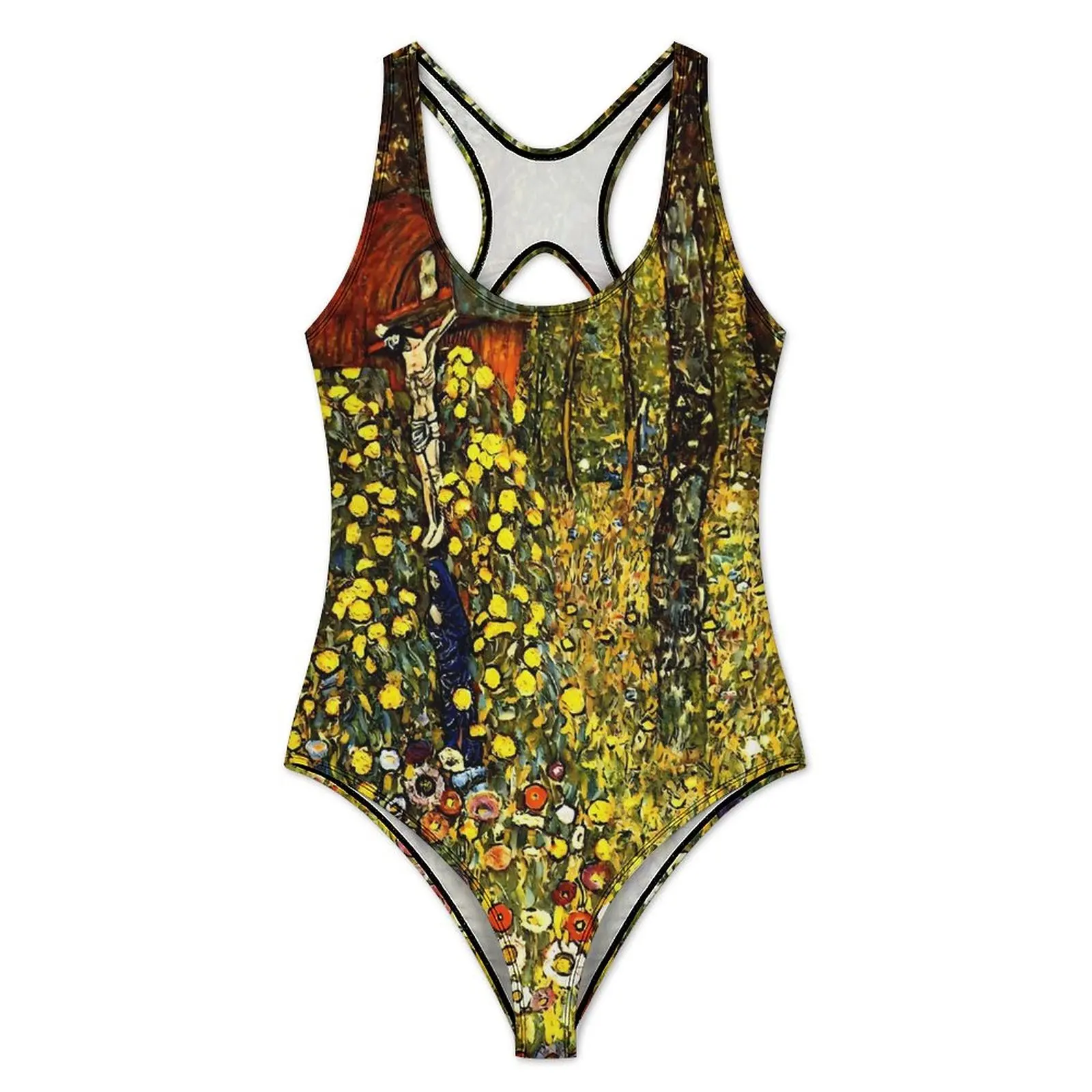 Gustav Klimt Art Swimsuit Sexy Farm Garden Woman Swimwear One Piece Retro Bodysuit Holiday Rave Push Up Cut Out Beachwear