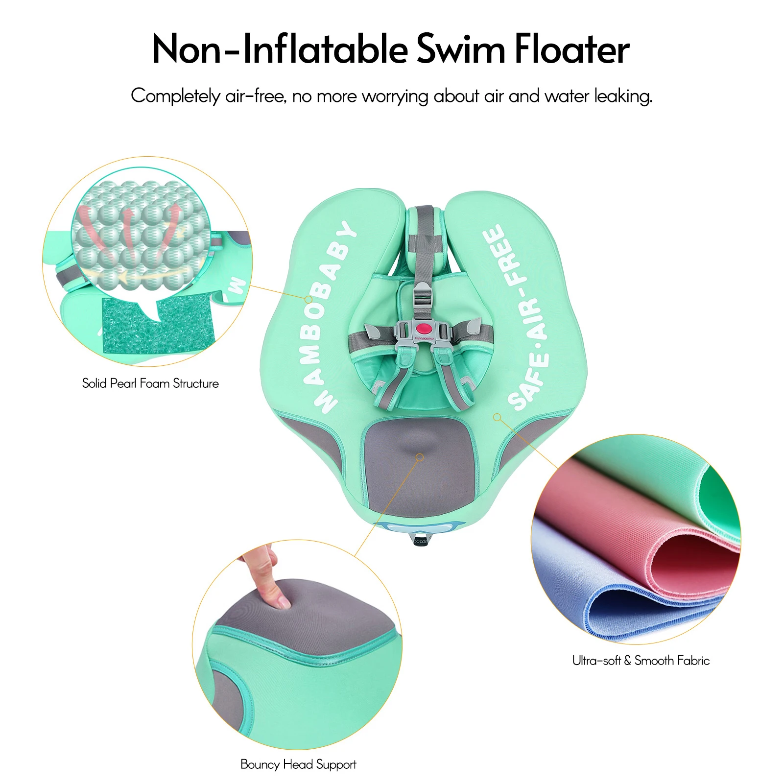 Mambobaby Float Dropshipping Non-Inflatable Baby Float with Canopy Waist Swimming Chest Floater with Tail Float Trainer