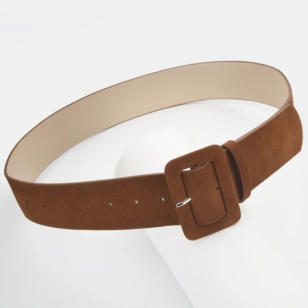 حزام خصر من جلد الغزال بتصميم كلاسيكي بلون سادة وإبزيم دبوس وحزام عريض بتصميم فاخر #1