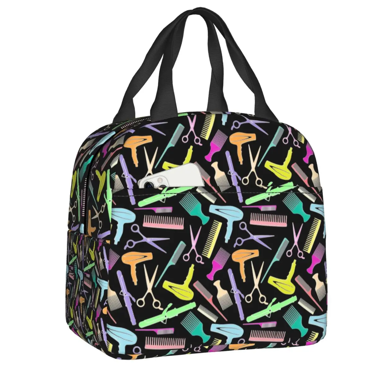 Salon Hair Dressing Tool Pattern Thermal Insulated Lunch Bags Women Hairdresser Barber Resuable Lunch Container Storage Food Box
