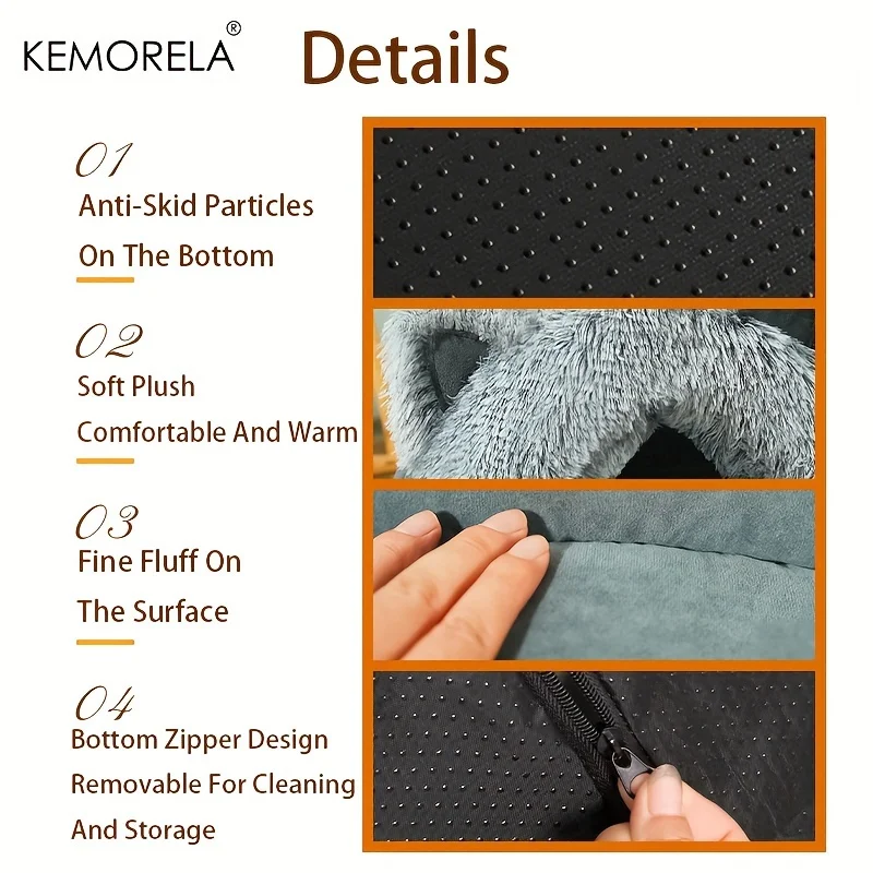 KEMORELA Plush Cat Ears Big Collar Pet Nest Cat Bed For Indoor Cats Thickened Pet Bed Cat House For Autumn And Winter Seasons