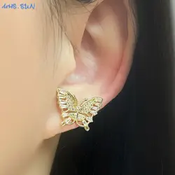 SUNSLL Exquisite Gold Plated Butterfly Stud Earrings Romantic Shiny Cubic Zircon Earring Engagement Jewelry For Women Girls