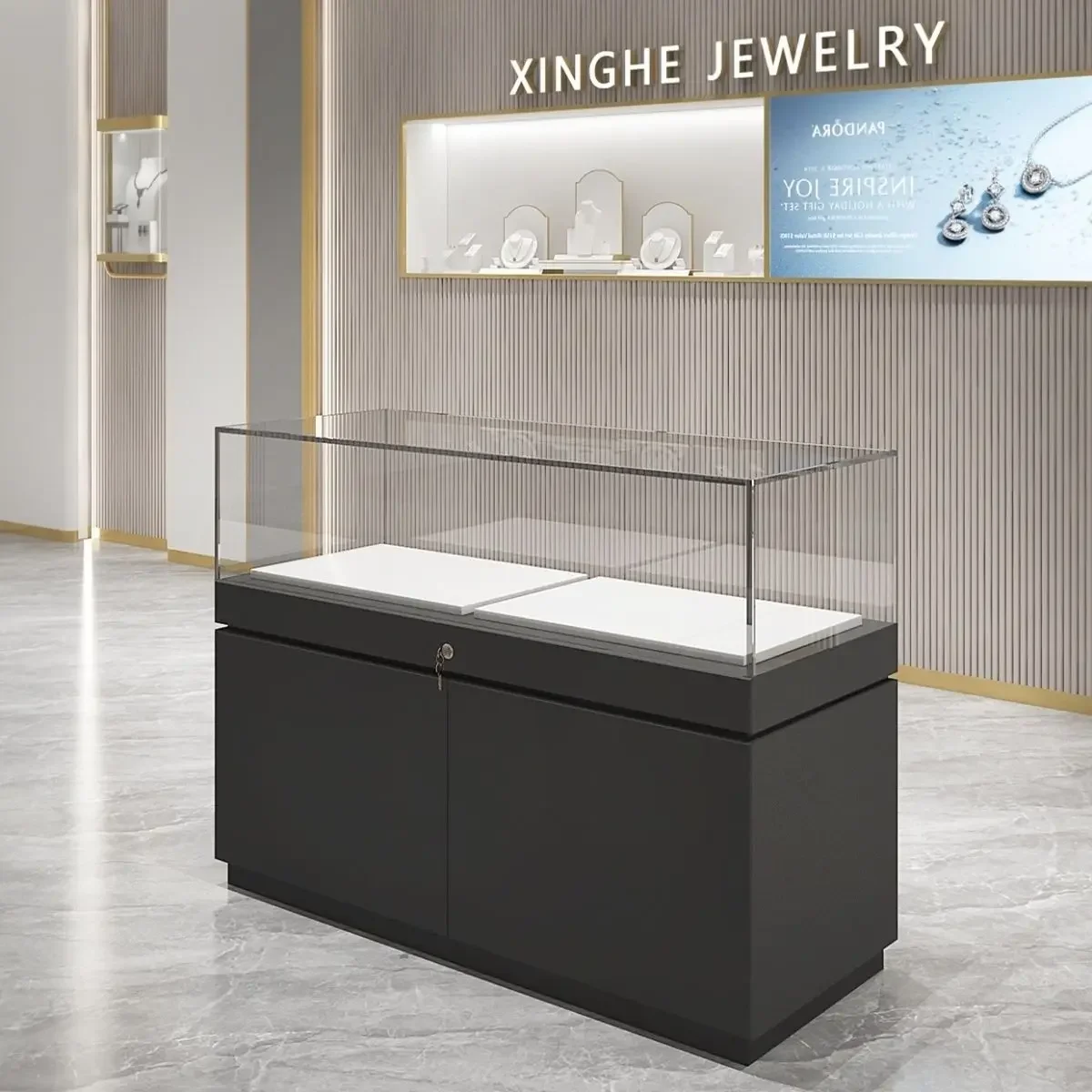 shopping mall, glass  display cabinet, jewelry counter, sample exhibition cabinet, museum cultural relics boot