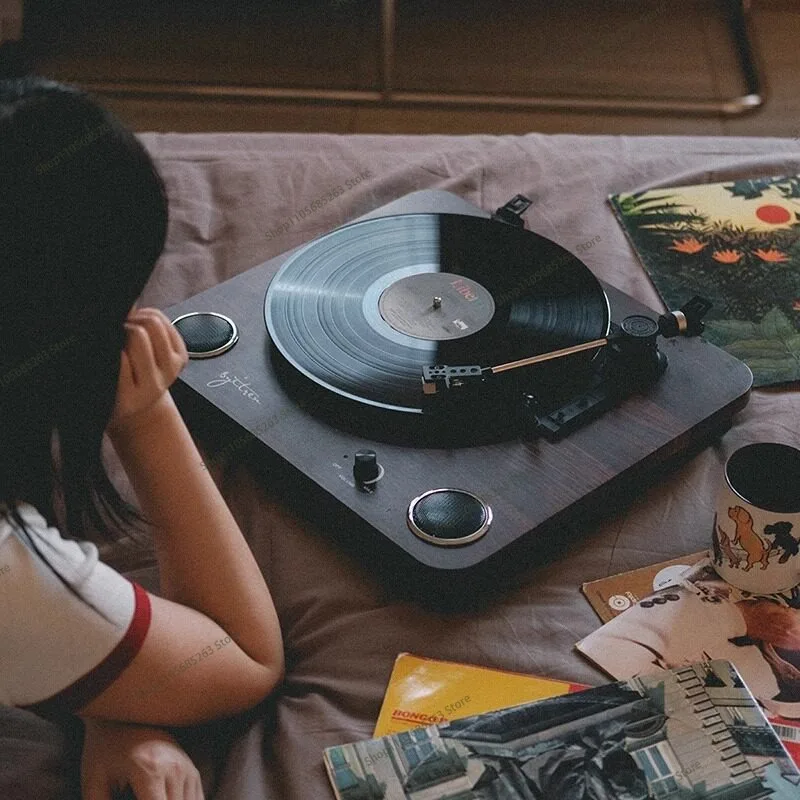 Vinyl record player phonograph audio ornament wooden bluetooth retro old-fashioned living room