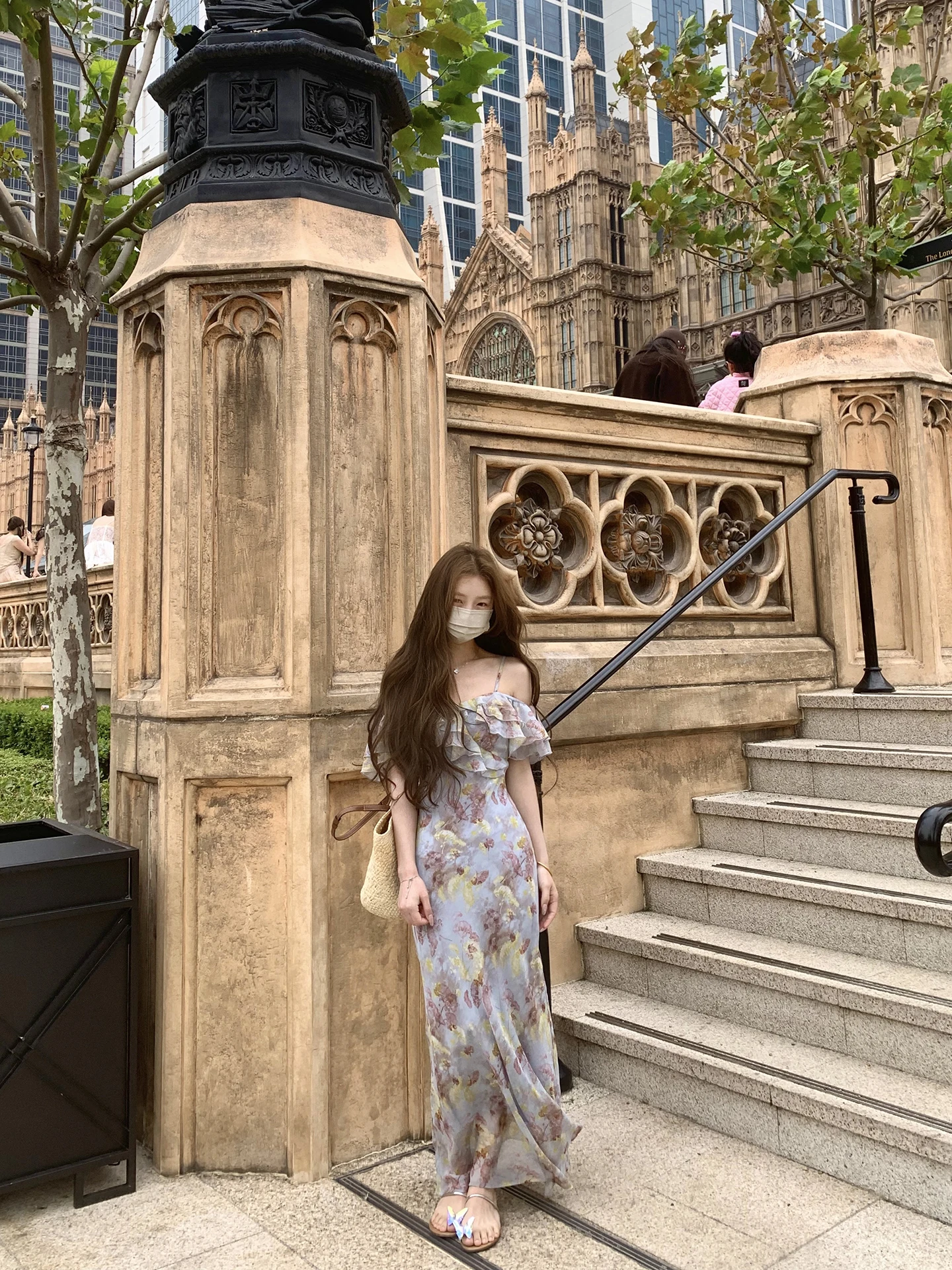 

Летнее платье Ocean Star 2026 с цветочным принтом, женское, А-силуэт, длинное, в корейском стиле, с завязками на шее, свободная талия, полиэстер