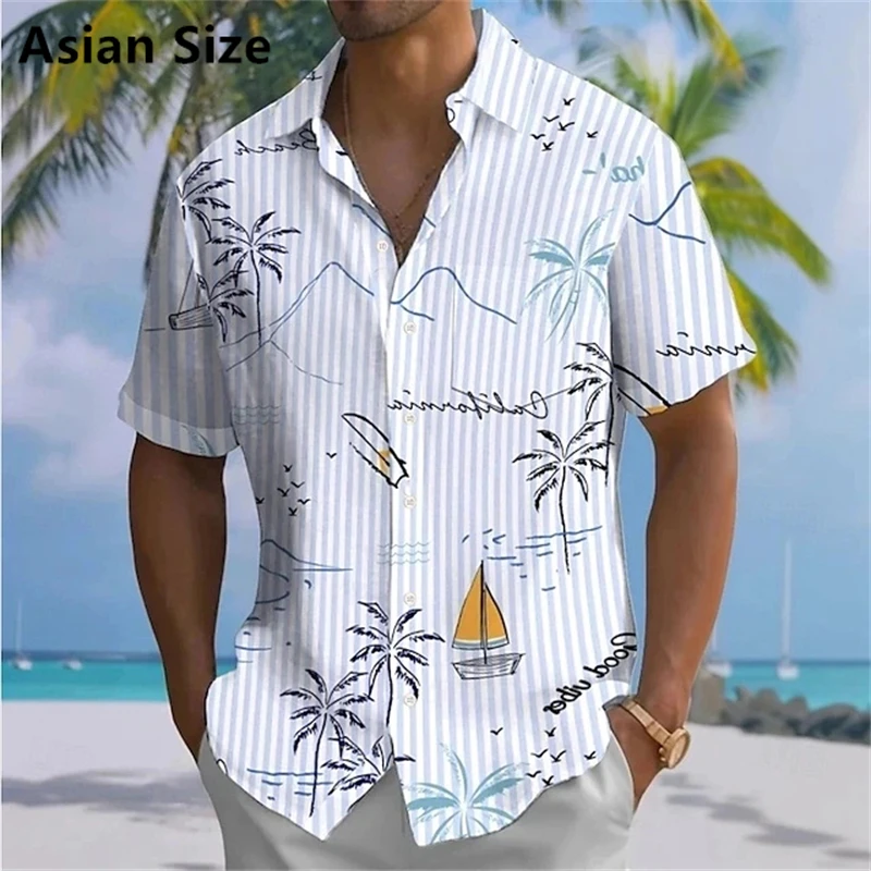 

Men Hawaiian Shirts 3d Beach Flower Print Short Sleeve Shirt For Men Clothing Beach Casual Button Lapel Loose Women Tops