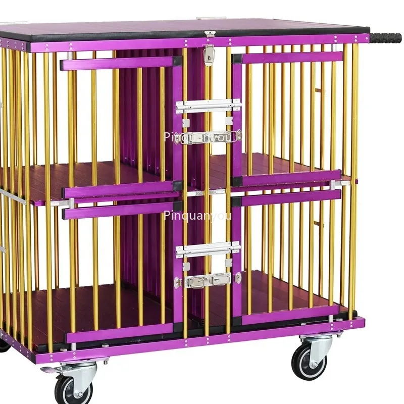 Large Dog Crate Light Aluminum Travel Carrier with Four Wheels Movable Outdoor Pet Show Folding New Dog Cage
