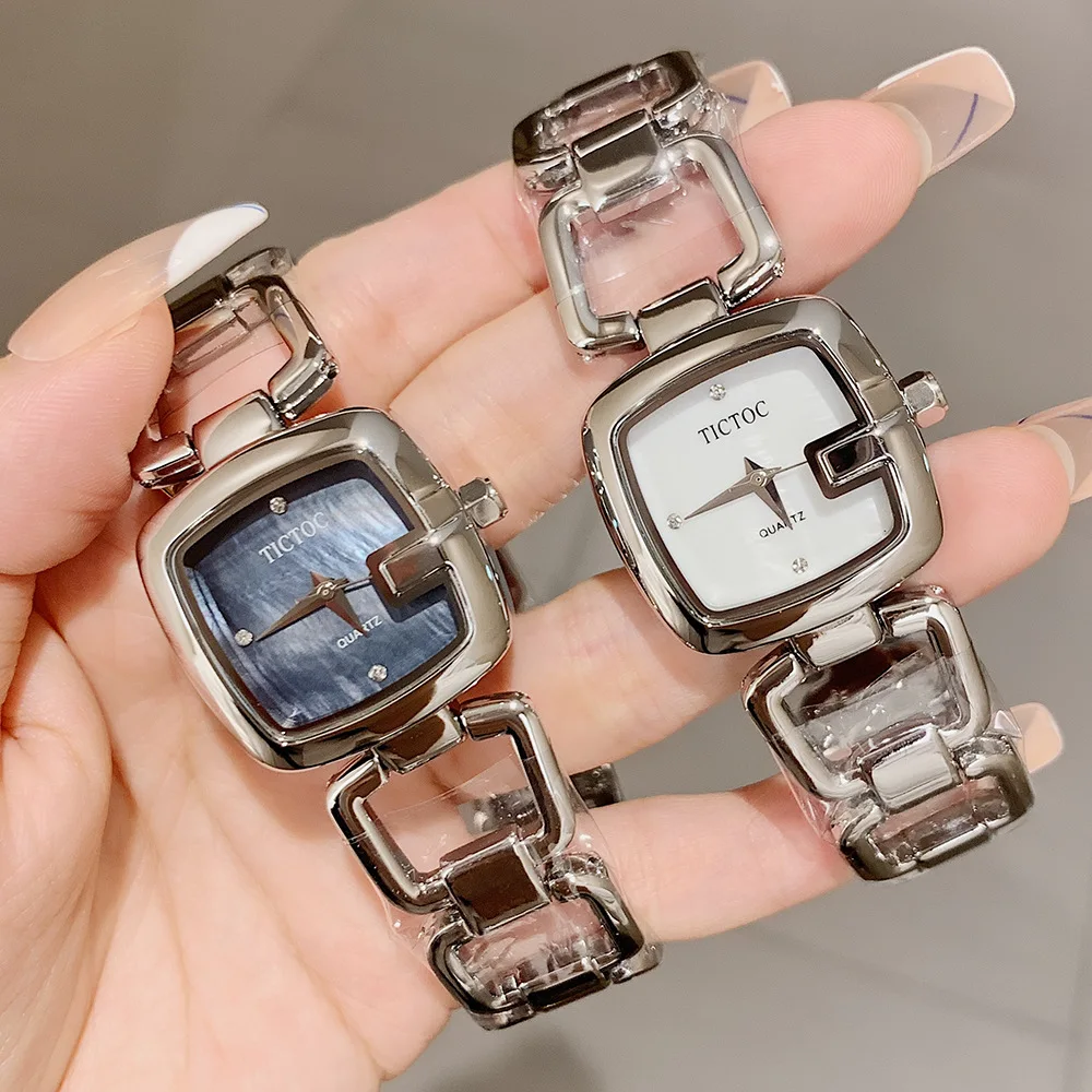 Ladies Steel Watch Waterproof Quartz Movement Fashion Jewelry Clasp Retro Square Dial Womens Timepiece