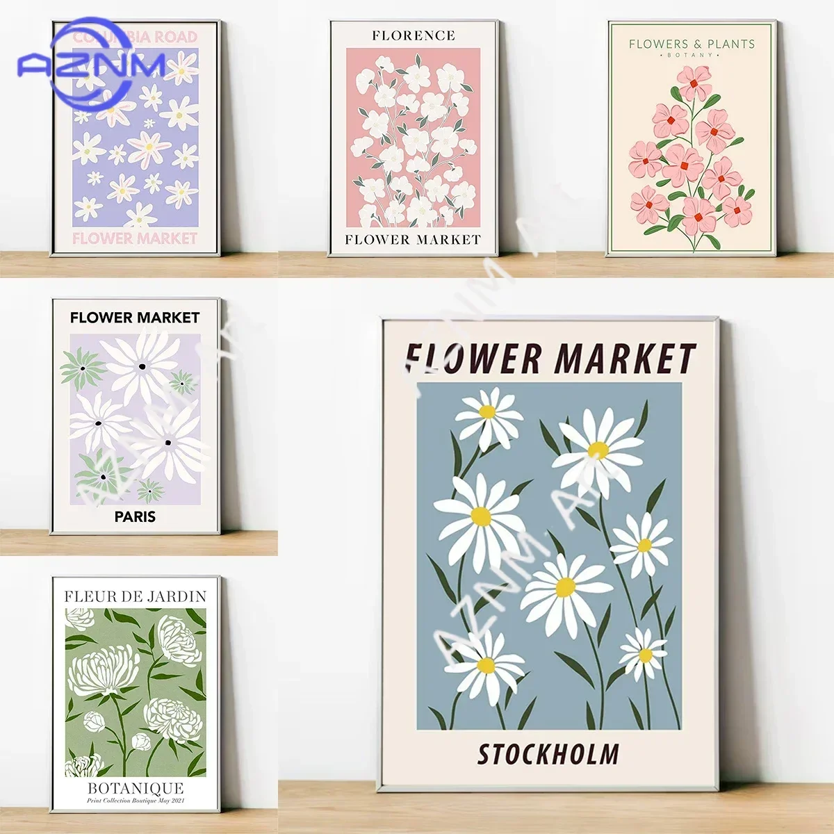 Wohnzimmer-Dekoration Blumenmarkt Romantische Dekorative Gemälde Poster für Wandkunst Leinwanddruck Poster Druck Heim