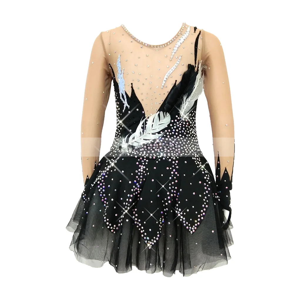 LIUHUO Women's Girls' Ice Figure Skating Dress Performance Competition Leotard Costumes Roller Dance Black Ballet Modern Teens