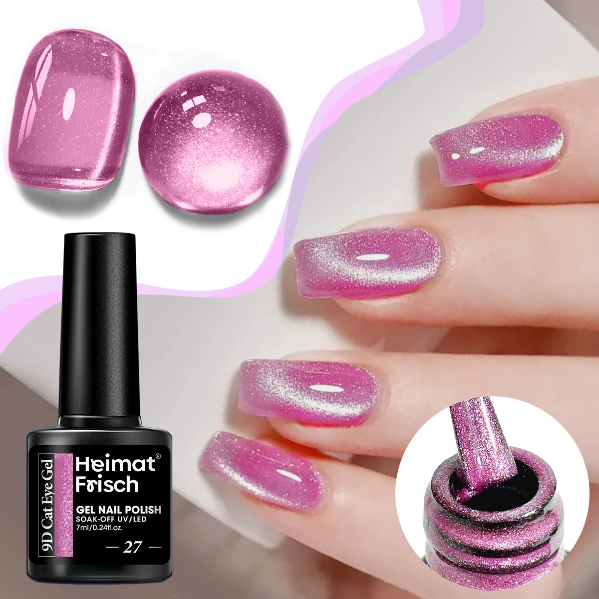 Heimat Frisch Vernis à ongles gel œil de chat monocristallin, vernis à ongles gel magnétique réfléchissant, vernis à ongles gel œil de chat amovible, Na