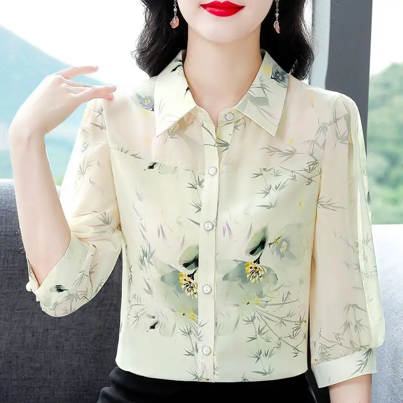 

Elegant 7/8 Sleeve Chiffon Blouse for Women