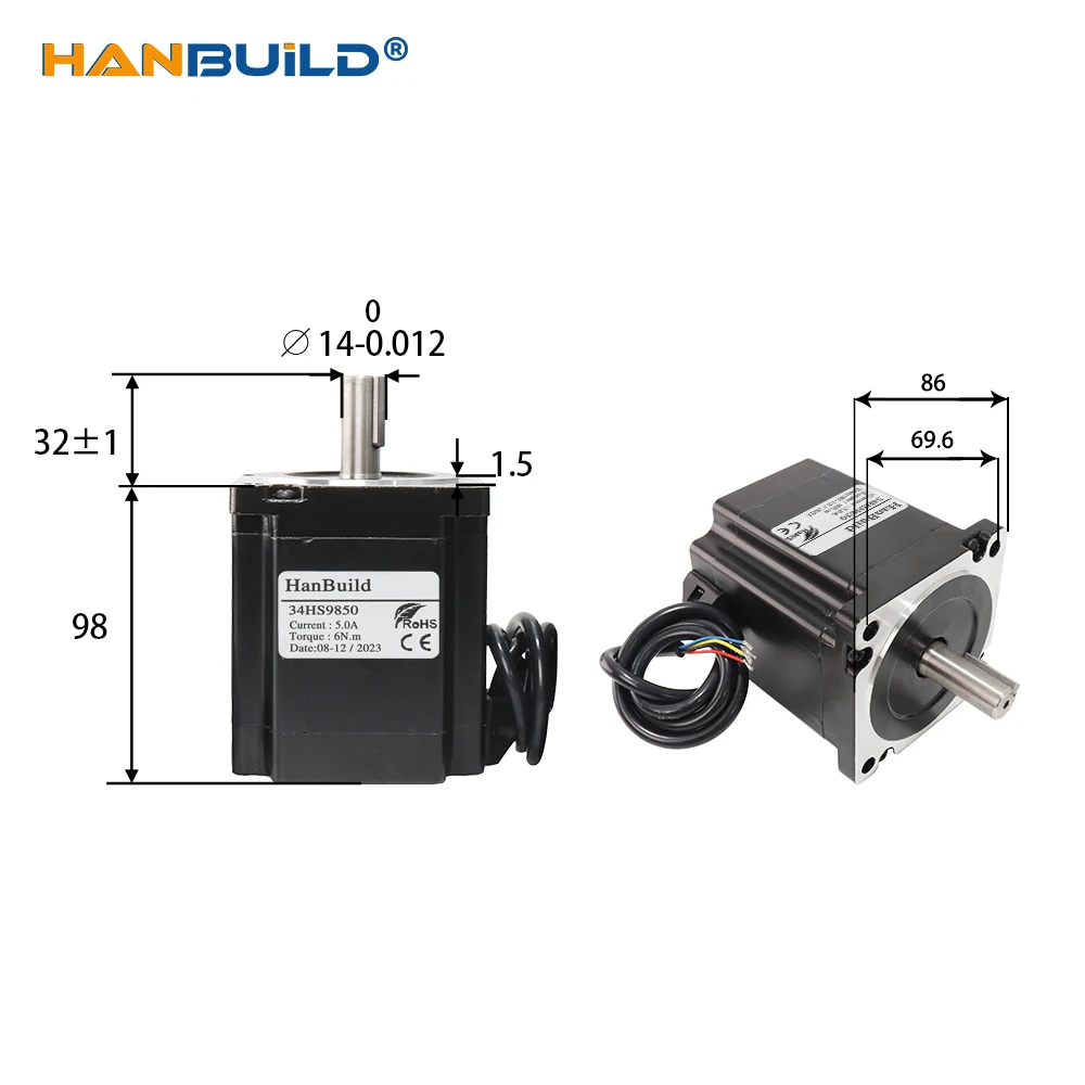 NEMA34 stepper motor 34HS9850 4-lead 5A 6N.m 98mm 850Oz-in for CNC engraving milling machine 86 stepper motor 24v