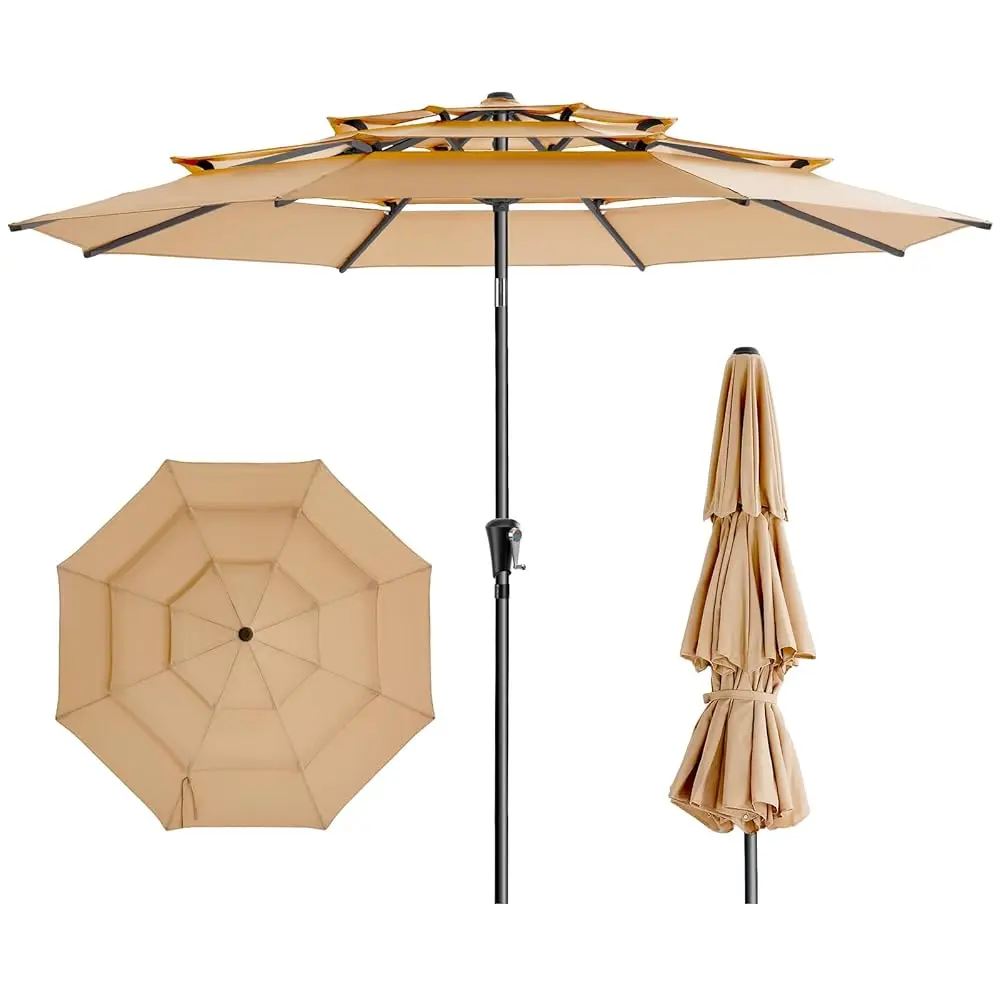 

9Ft 3-Tiers Outdoor Patio Umbrella With 5-Year Fade Resistant,Vented Outdoor Commercial Market Umbrella With Upf50+ Uv