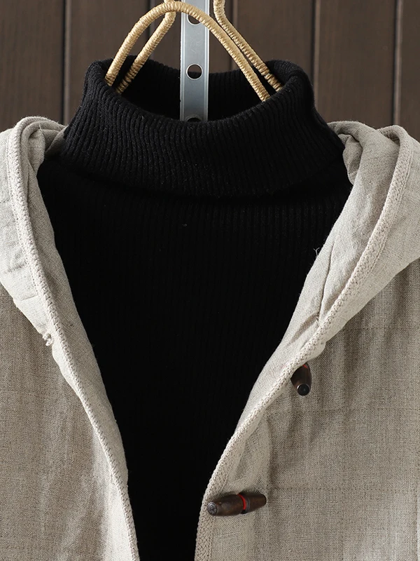 معطف نسائي من القطن من Thiened مع قلنسوة مصبوغ عتيق من القطن الصيني معطف فني فضفاض مناسب طويل Sve