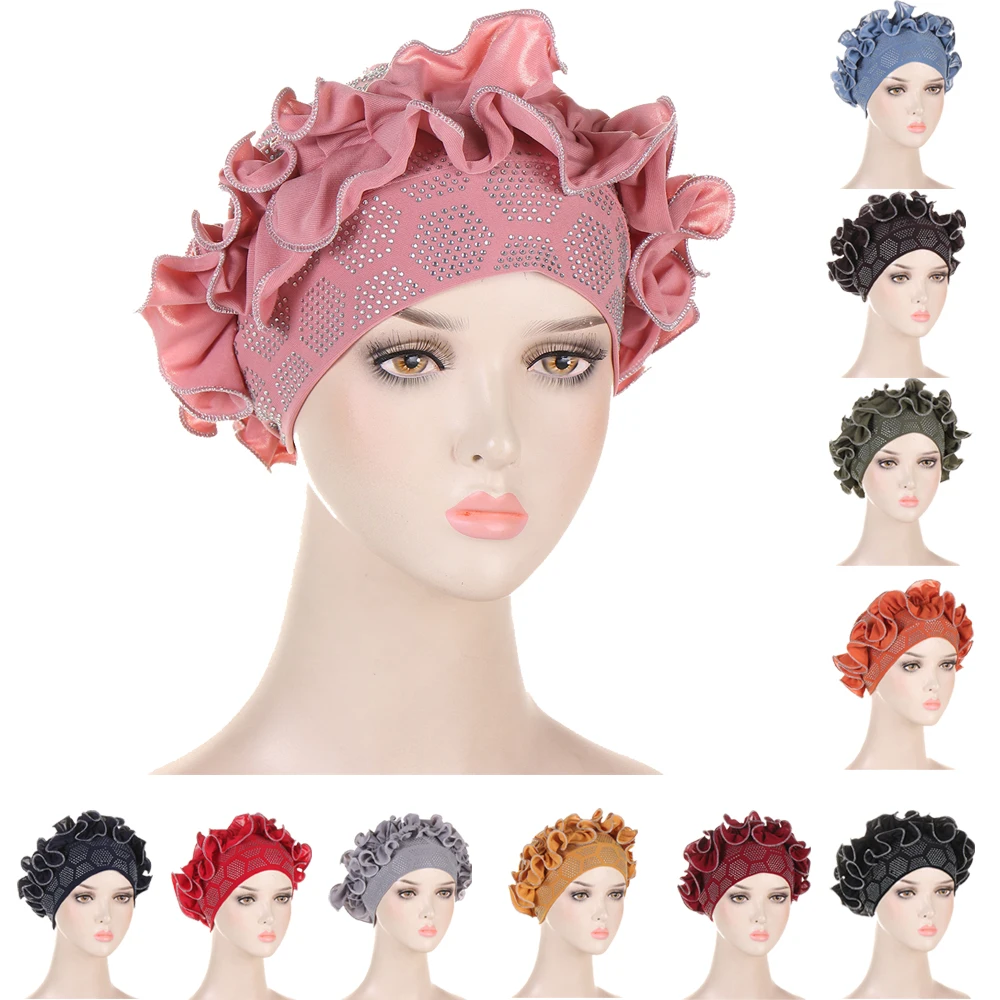 

African Auto Geles Headtie Women Muslim Hijab Chemo Cap Turban Bonnet Flower Wedding Party Hat Femme Headwrap Scarf Accessories