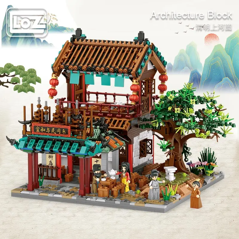 

LOZ/Lizhi Qingming Shanghetu small particle building block foot shop Huanmen assembled model toy Chinese style building