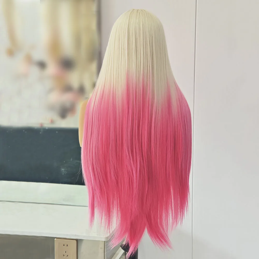 الوردي مستقيم الشعر الاصطناعية الدانتيل الباروكة جذور البلاتين أومبير الوردي اللون الدانتيل الجبهة قبل قطعها مقاومة للحرارة الباروكات الشعر الوردي اليومي