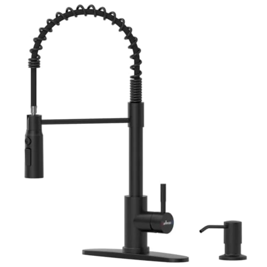 

Black Kitchen Faucet with Pull Down Sprayer, Tall Commercial Spring Kitchen Sink Faucet with Soap Dispenser, Single Handle High